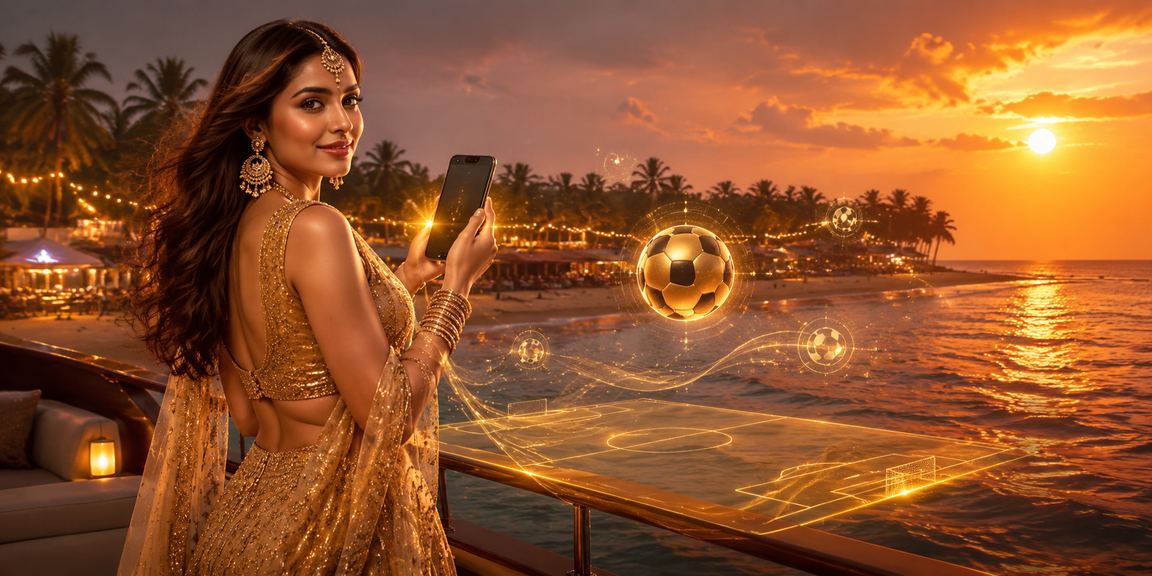 Beautiful beach scene with football betting banner